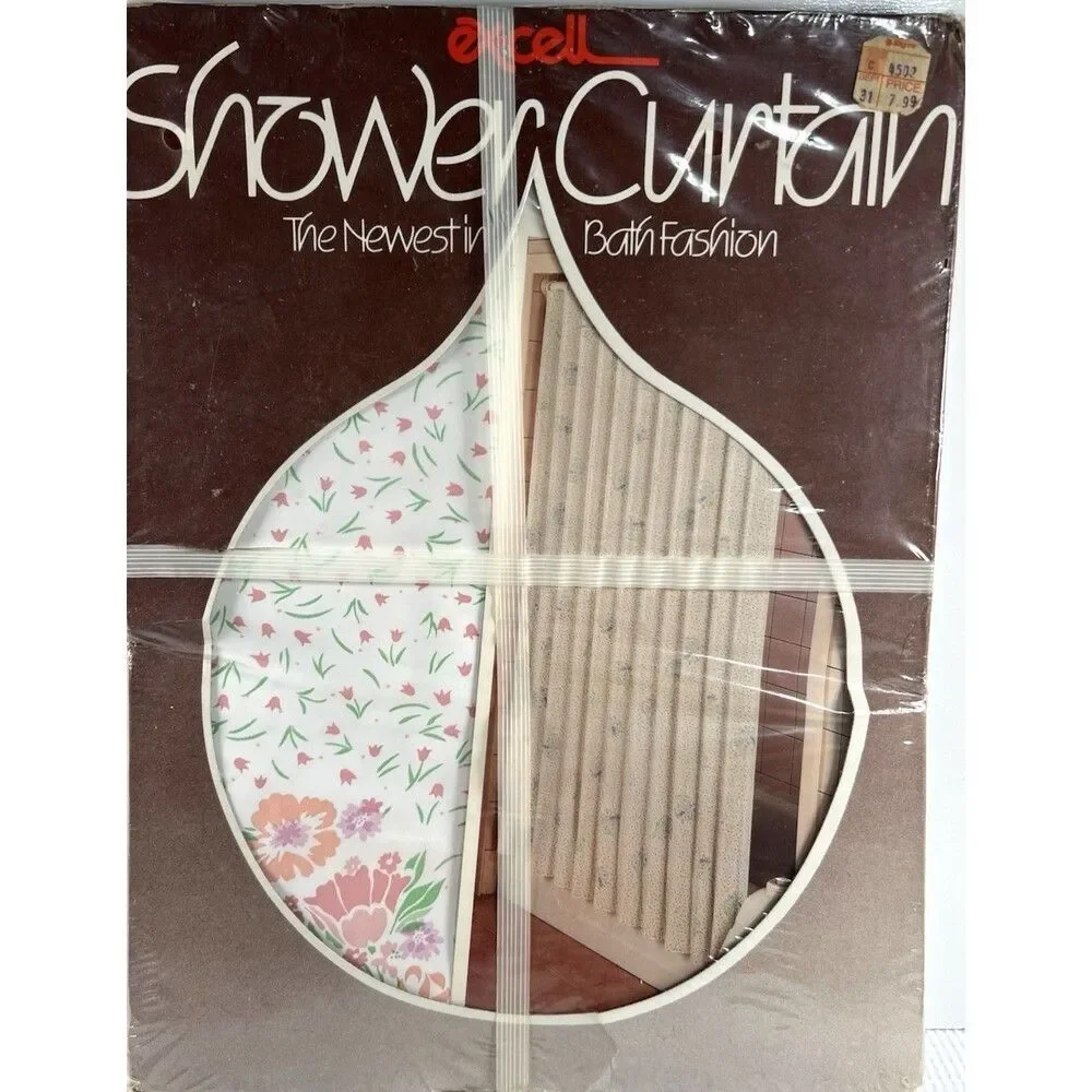 NEW Excell Home Fashions Shower Curtain Pink & White Floral VTG 70